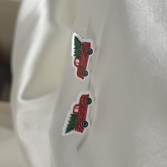 Farmhouse Little Red Truck and Tree Stud Earrings, lightweight - Picture 3 of 5
